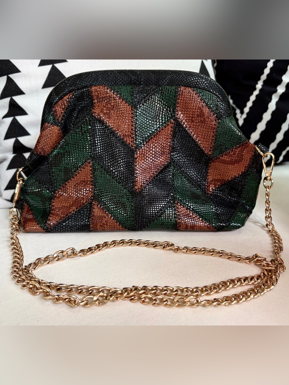 Anthropologie Geometric Patchwork Crossbody Chain Crossbody Bag